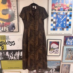 Vintage Emma James Brown maxi button front Snakeskin patterned Dress - size 6